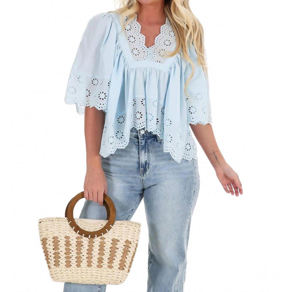NEW HYFVE soft kisses eyelet babydoll top in light blue - Picture 5 of 6